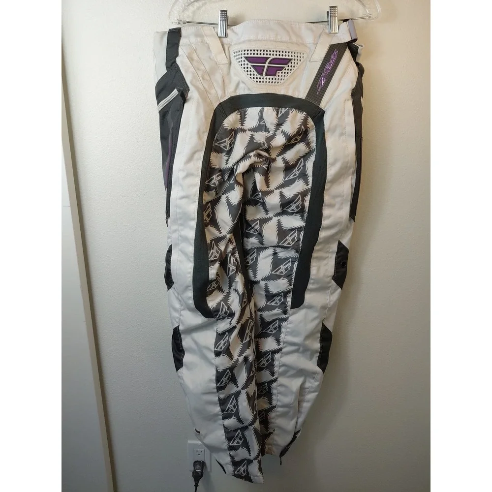 Motocross Dirt Bike Racing Fly Racing Kinetic Pants Grey White Purple Size 11/12